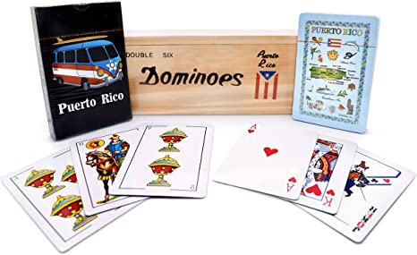 Puerto Rico Dominoes with 1 Puerto Rico Map Poker Cards - 1 Puerto Rico Surfer Briscas Card Bundle by El Pantry