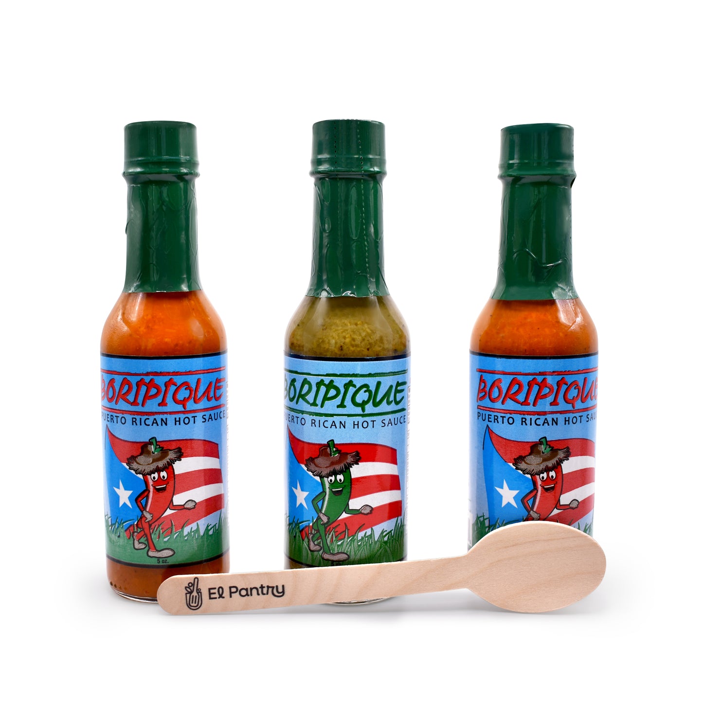 Boripique Puerto Rico Hot Sauce Variety Gift Pack 5 Ounce (3 Pack) - Includes El Pantry Wooden Spoon