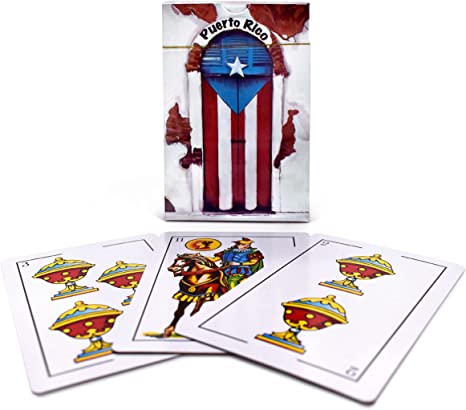 El Pantry Puerto Rico Spanish Playing Cards Briscas Bundle - 1 Puerto Rico Surfer Briscas Card - 1 Old San Juan Puerto Rico Flag Door Briscas Card