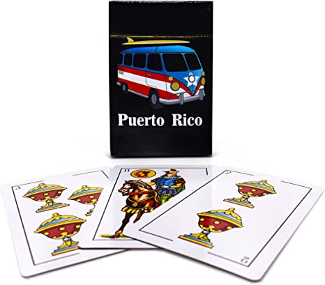 El Pantry Puerto Rico Spanish Playing Cards Briscas Bundle - 1 Puerto Rico Surfer Briscas Card - 1 Old San Juan Puerto Rico Flag Door Briscas Card